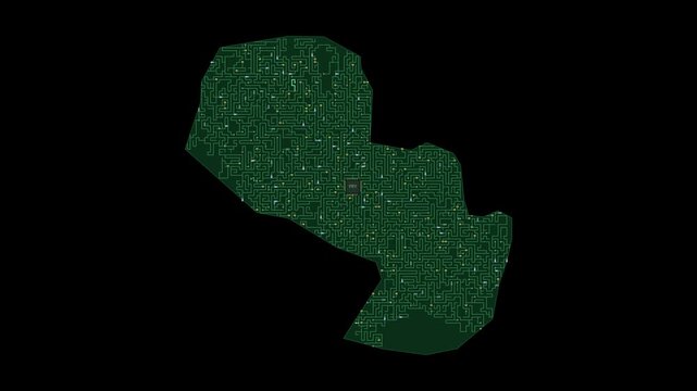 Circuit board map animation of Paraguay &ndash; Digital PCB Territory Visualization, Technology, Communication