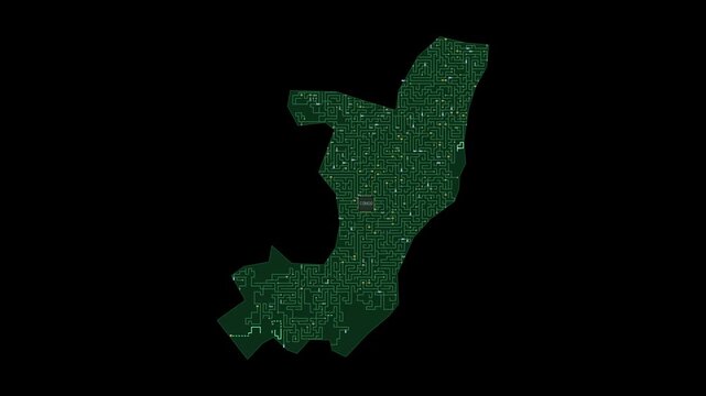 Circuit board map animation of Republic of the Congo &ndash; Digital PCB Territory Visualization, Technology, Communication