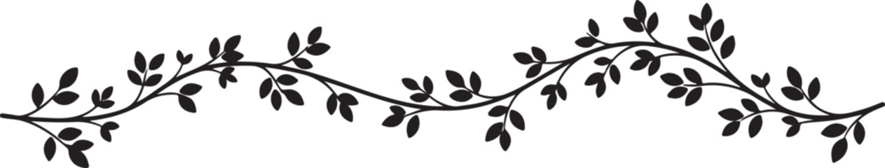 Elegant black silhouette of a curved vine with detailed leaves for decorative graphic design use © MdShamimAhmed