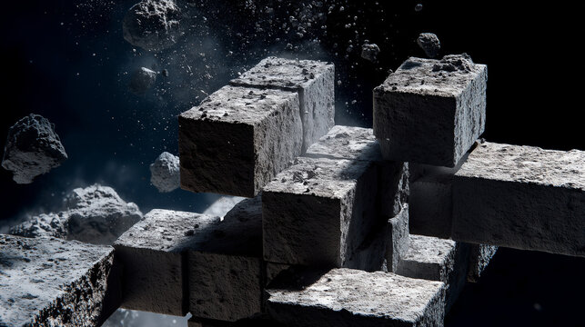 Lunar regolith transforming into geometric bricks under beams of concentrated sunlight.