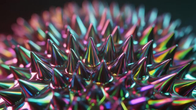 Magnetic ferrofluid spikes illuminated with vibrant neon colored lights