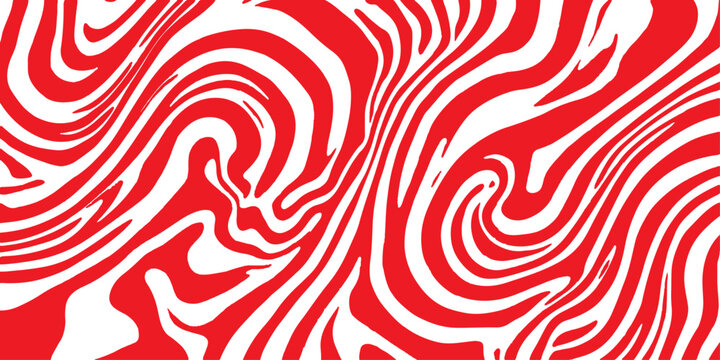 Seamless abstract red background with geometric black lines and wave patterns forming a decorative vector texture for wallpaper and art design