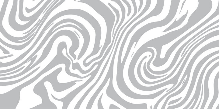 Seamless abstract geometric vector pattern featuring black wavy lines and floral ornaments for a decorative textile wallpaper backdrop