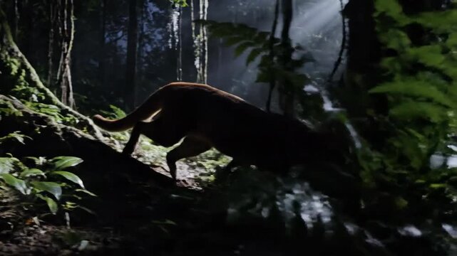 Fossa Stalking Through Madagascan Rainforest at Night