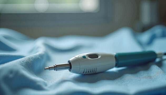 Medical cautery pen or electrosurgical device on sterile hospital drape