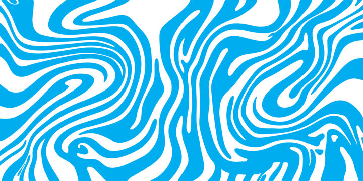 Abstract blue waves form a seamless geometric pattern and vector texture with decorative lines and swirls for a modern textile wallpaper backdrop