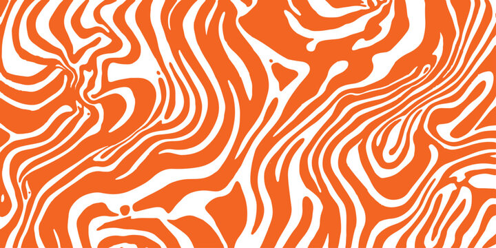 Seamless vector pattern design featuring orange tiger and black zebra skin textures with yellow floral leaves and geometric wave lines for an artistic wallpaper backdrop