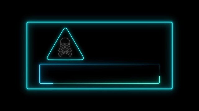 Neon cyber security alert icon perfect for illustrating system and online safety.Futuristic cyber defense and digital monitoring representing online security, firewall protection on black background.