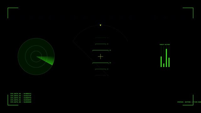 Futuristic radar interface showing target acquisition and system data for navigation