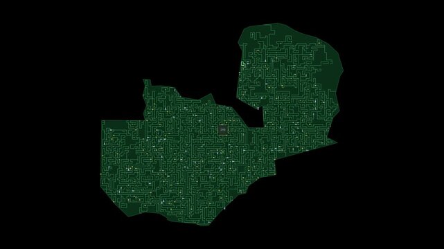 Circuit board map animation of Zambia &ndash; Digital PCB Territory Visualization, Technology, Communication