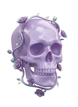 Purple skull with floral decorations.