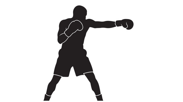 Black silhouette of a boxer throwing a punch with white accents on gloves and shorts