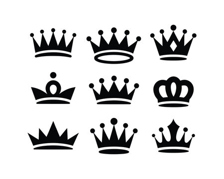 Royal crown silhouette set, coronation ceremony elements, kings day celebration graphics, luxury pageant icons, vector clipart, elegant monarchy logo design