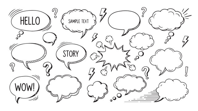 Various comic book style speech bubbles and thought clouds for creative design