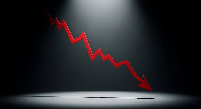Sharp red downward trending arrow graph symbolizing financial crisis and economic decline