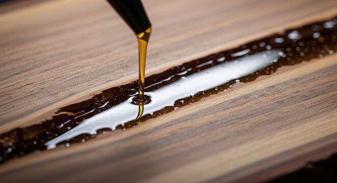 Wooden floor being sealed with glossy polyurethane varnish for smooth finish and protection