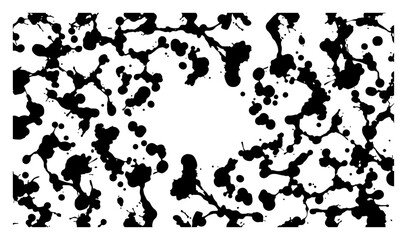 Obraz premium Abstract monochrome background pattern featuring messy black ink splats and liquid drops