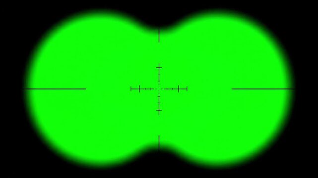 Green rifle scope sight with crosshairs on black background