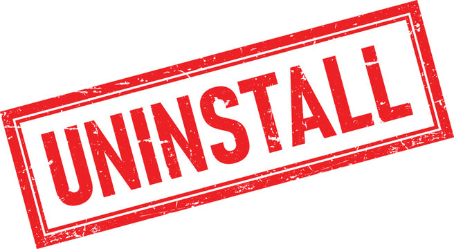 Red Grunge Rubber Stamp Impression of the Word UNINSTALL Inside a Rectangle