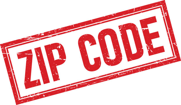 Rectangular Red ZIP CODE Text Rubber Stamp with Distressed Grunge Texture Impression