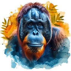 Orangutan, vector watercolor clipart with soft pastel strokes, isolated on a white background. © brixel