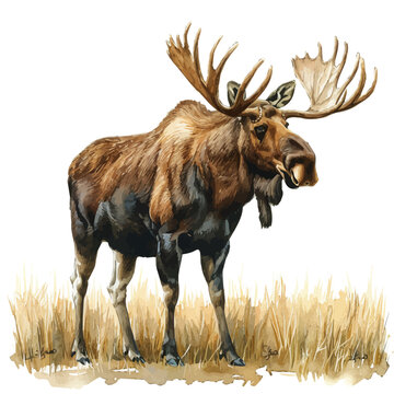 Moose, clipart watercolor vector with gentle, isolated on a white background.