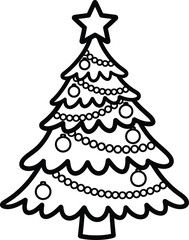 Fototapeta premium Black and white christmas tree coloring page