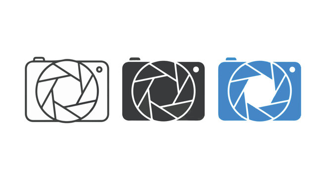 Three different camera icon styles with shutter designs