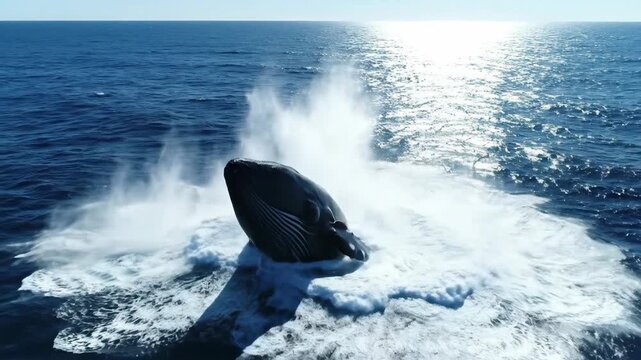 Giant Whale Breaches Ocean Surface in Dramatic Leap