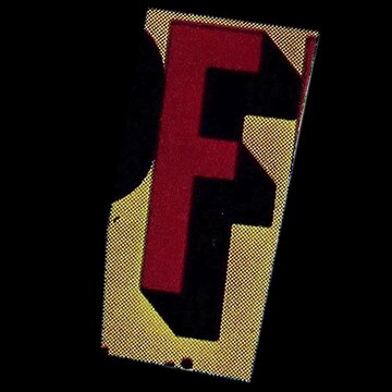 A stylized red letter F with a yellow background and a shadow effect.