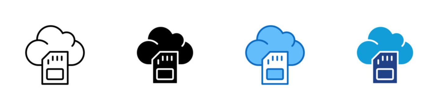 Cloud Storage Multiple Style Icon Design Vector - Memory card over cloud representing remote data storage, file backup, and cloud synchronization