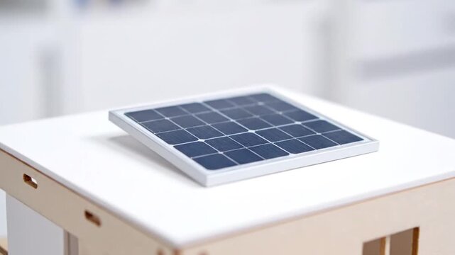 A hand places a miniature solar panel onto a small wooden structure, symbolizing renewable energy innovation and eco-friendly design in compact form.