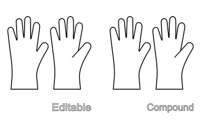Fototapeta premium Garden gloves set, isolated on a white background. Editable and compound outline drawing. Linear icon, vector illustration. Template for coloring page.