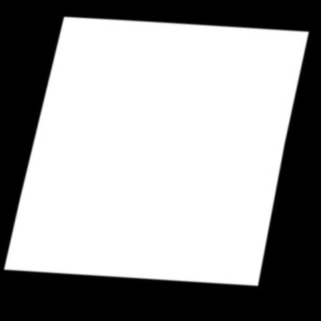 A simple white parallelogram geometric shape on a solid black background, creating a stark and minimalist visual contrast.