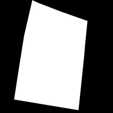 A single white rectangular shape on a plain black background, slightly angled, creating a stark visual contrast.