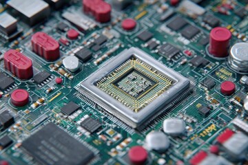Obraz premium Advanced Processor Chip on Circuit Board
