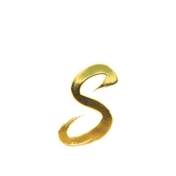 Shining golden brush-stroke lowercase letter &ldquo;s&rdquo;, alpha channel