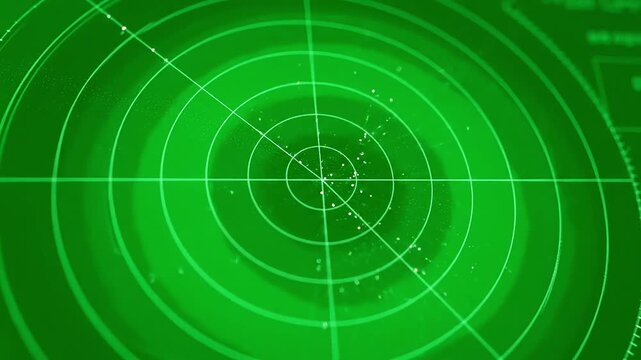 Green radar screen with concentric circles and crosshairs