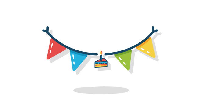 Festive bunting flags and birthday cake slice decoration for celebrations