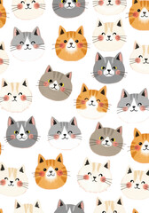 Obraz premium Cute seamless pattern of smiling cat faces in pastel colors with soft cheeks and whiskers playful design for children textile prints and backgrounds