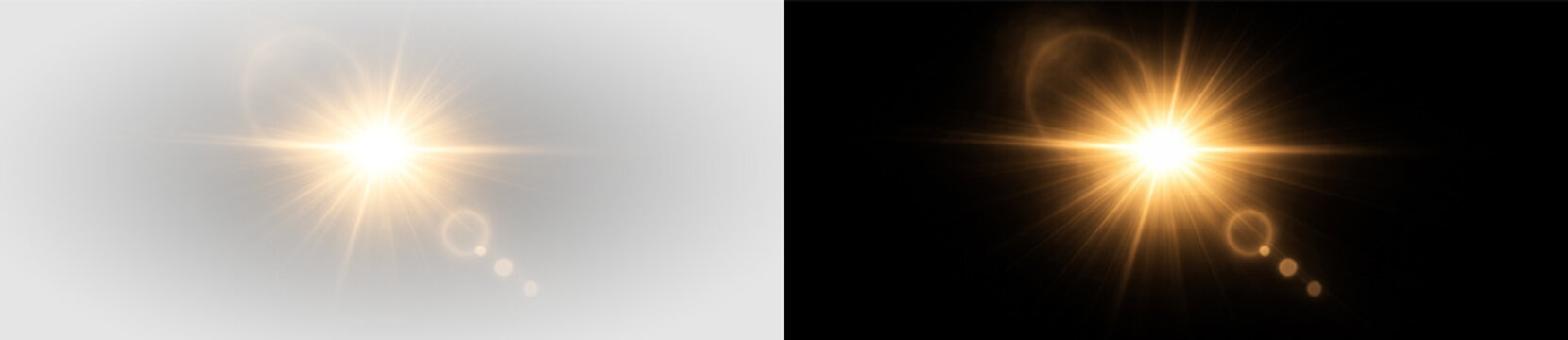 Bright golden lens flare glow light rays burst effect png overlay element