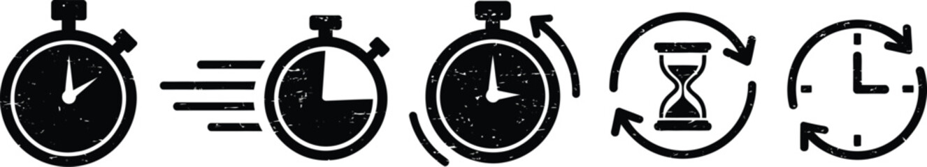 Time and clocks icons with transformation into an hourglass