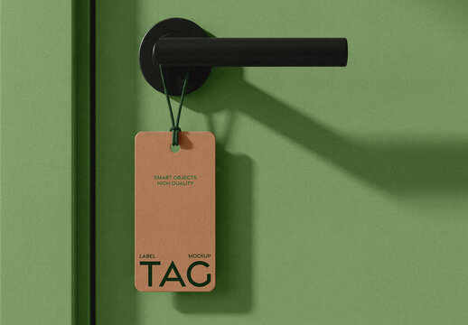 Door Tag Hanging on Cord Mockup