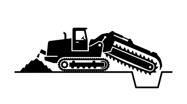 Bulldozer digging construction site ground.