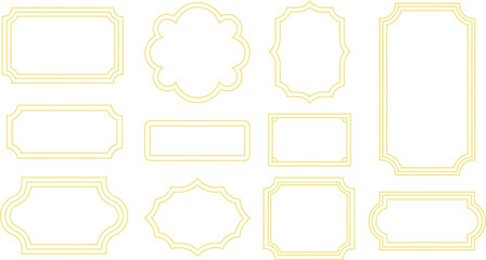 Fototapeta premium Collection of elegant gold line frames and vintage label borders with minimalist geometric shapes for luxury wedding invitations and branding.