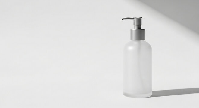Minimalist skincare product isolated on white background, clean beauty cosmetic mockup, blank packaging, copy space, soft shadow.