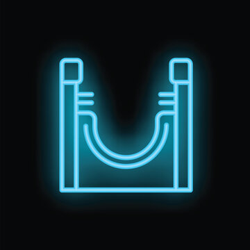 Bright blue neon half pipe ramp glowing on a black background