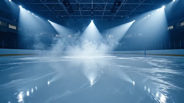 Ice rink with spotlights and fog