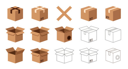 Fototapeta premium Brown cardboard boxes and their illustrations.