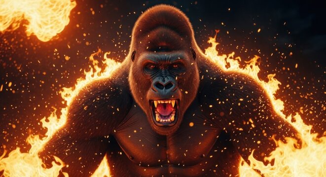 portrait of a young gorilla in the fire